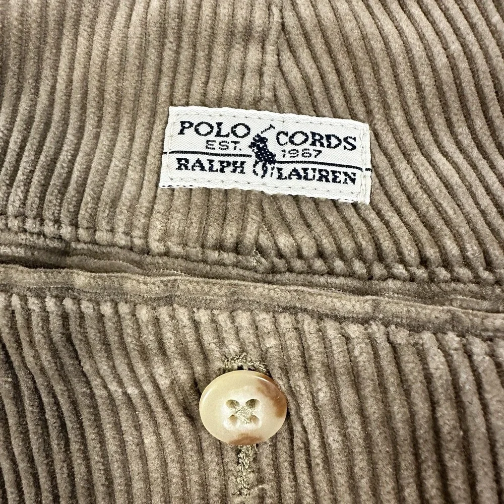 Polo Ralph Lauren Tan Corduroy Pleated Trousers Pants 35x32 Heritage‎ Preppy